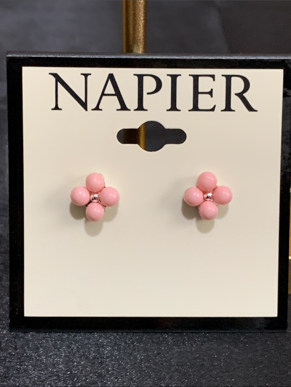 NWT Napier silver tone pink bead stud earrings